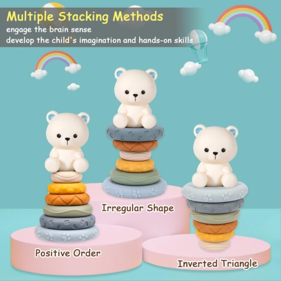 Jucarie bebe Turn Piramida Ursulet cu Cercuri Senzoriale Jucarie bebe Turn Piramida Ursulet cu Cercuri Senzoriale