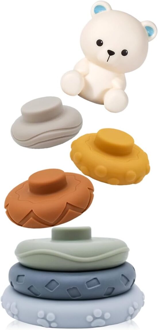 Jucarie bebe Turn Piramida Ursulet cu Cercuri Senzoriale