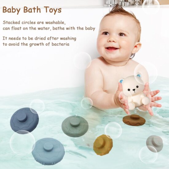 Jucarie bebe Turn Piramida Ursulet cu Cercuri Senzoriale