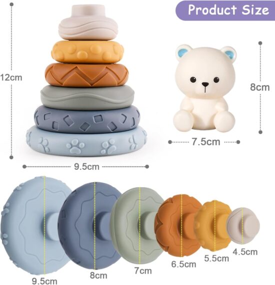 Jucarie bebe Turn Piramida Ursulet cu Cercuri Senzoriale