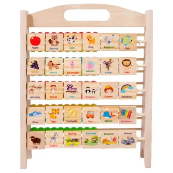 Jucarie educativa Montessori Abac cu Alfabet si Animale lemn