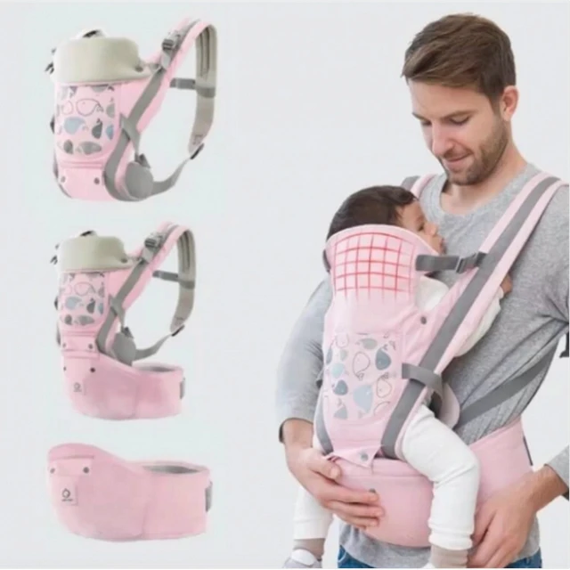 Marsupiu ergonomic Cangur Roz cu Scaunel 3in1 pentru bebe