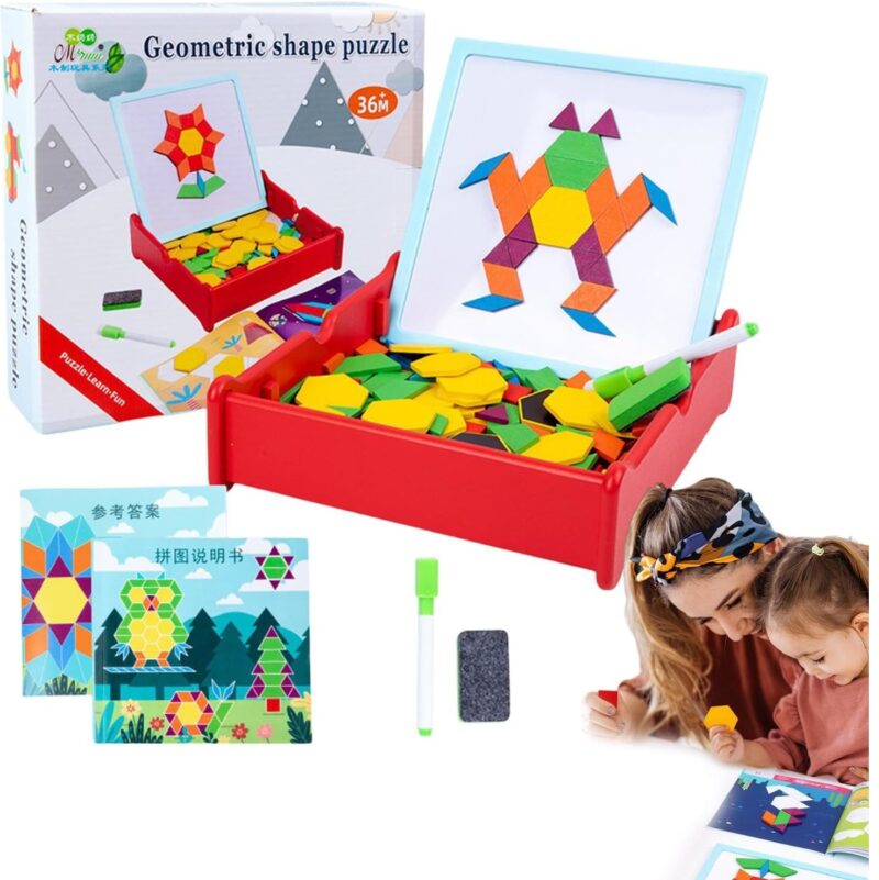 Puzzle Tangram si Tabla magnetica cu suport Burete si Marker