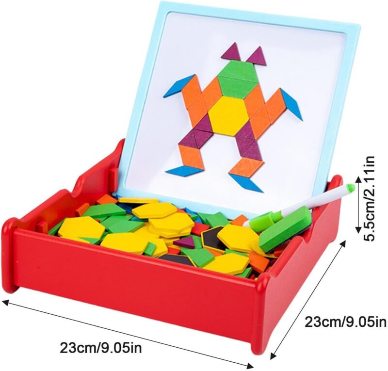 Puzzle Tangram si Tabla magnetica cu suport Burete si Marker