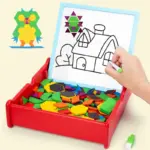 Puzzle Tangram si Tabla magnetica cu suport Burete si Marker