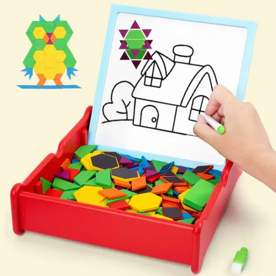 Puzzle Tangram si Tabla magnetica cu suport Burete si Marker