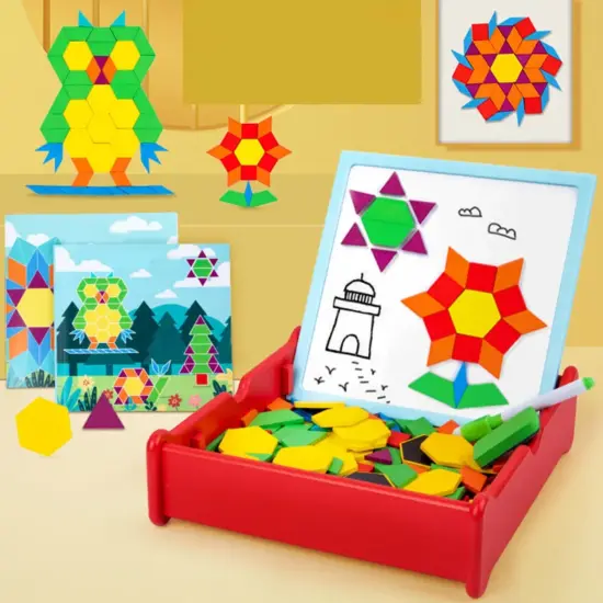 Puzzle Tangram si Tabla magnetica cu suport Burete si Marker