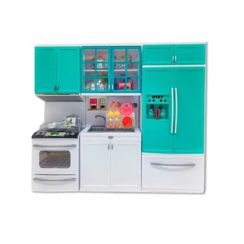 Set Mini bucatarie electronica bleu pentru papusi cu accesorii