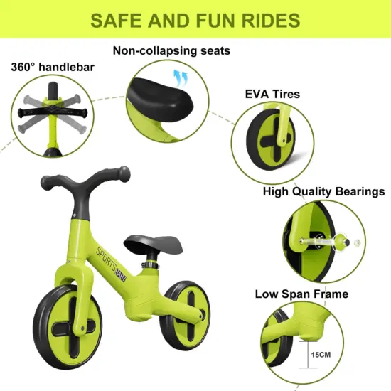 Bicicleta Ride On Verde fara pedale pentru echilibru Trotineta