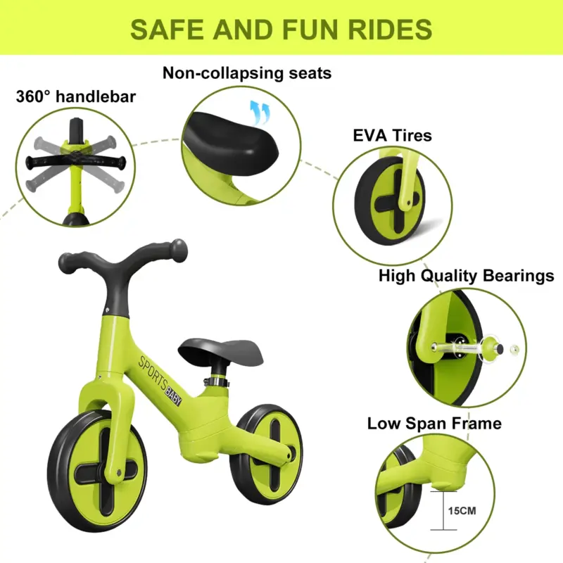 Bicicleta Ride On Verde fara pedale pentru echilibru Trotineta