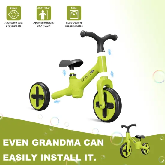 Bicicleta Ride On Verde fara pedale pentru echilibru Trotineta