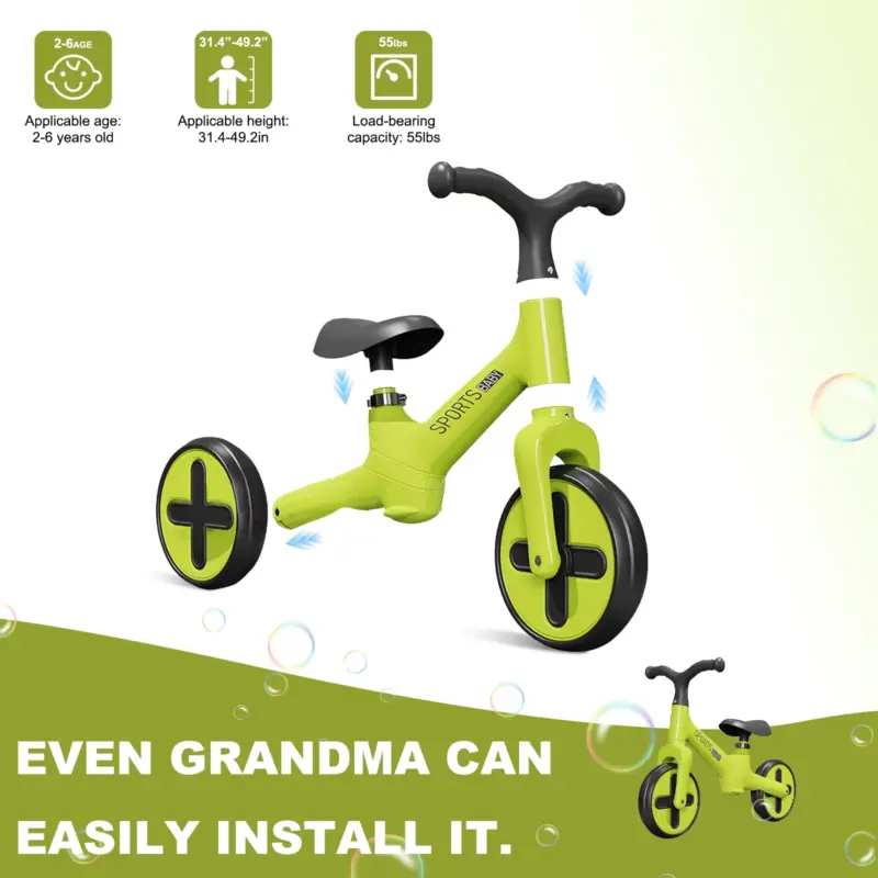Bicicleta Ride On Verde fara pedale pentru echilibru Trotineta