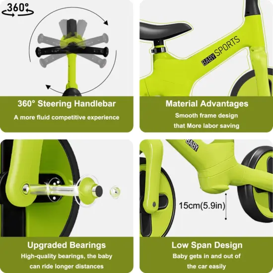 Bicicleta Ride On Verde fara pedale pentru echilibru Trotineta