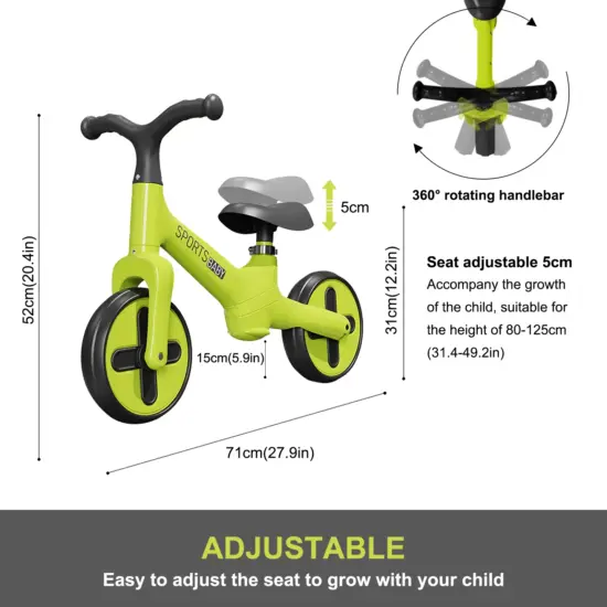 Bicicleta Ride On Verde fara pedale pentru echilibru Trotineta