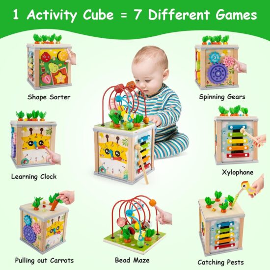 Cub Activitati Montessori 7in1 Pescuit Xilofon Sortare fructe lemn