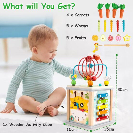 Cub Activitati Montessori 7in1 Pescuit Xilofon Sortare fructe lemn