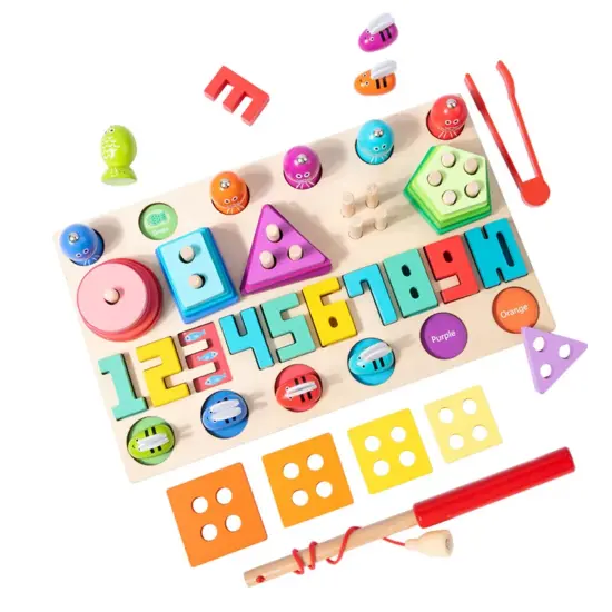 Jucarie Montessori lemn Sortator 4in1 Pescuieste Joc logaritmic