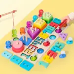 Jucarie Montessori lemn Sortator 4in1 Pescuieste Joc logaritmic