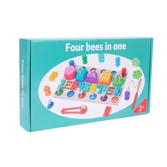 Jucarie Montessori lemn Sortator 4in1 Pescuieste Joc logaritmic