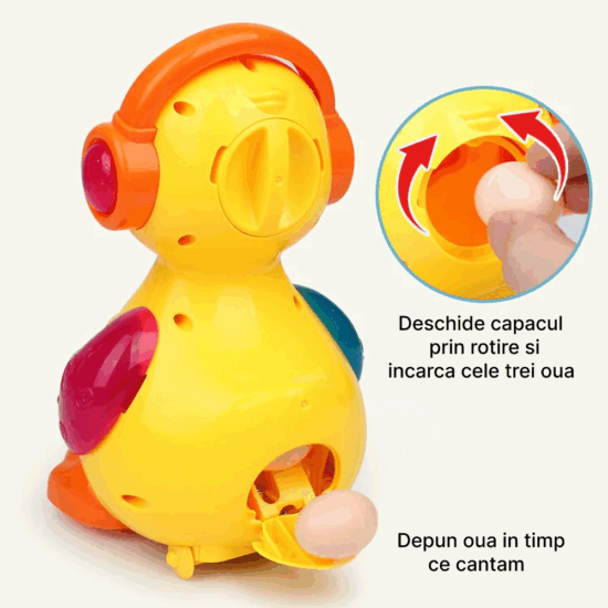Jucarie interactiva copii Ratusca cu 3 oua Muzica si Lumini