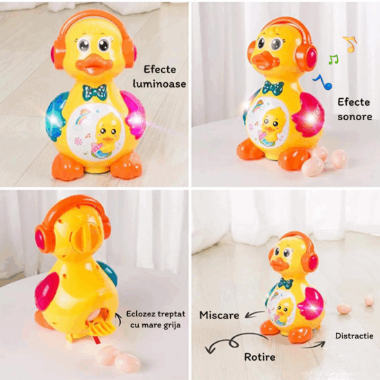 Jucarie interactiva copii Ratusca cu 3 oua Muzica si Lumini