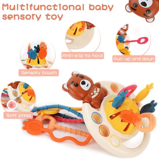 Jucarii senzoriale bebe Ursulet Joc Montessori Trage snurul silicon