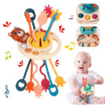 Jucarii senzoriale bebe Ursulet Joc Montessori Trage snurul silicon