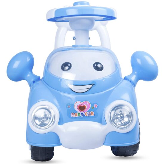 Masinuta Muzicala de impins Bleu Ride On cu Oglinzi Spatar Volan