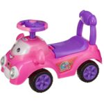 Masinuta Muzicala de impins Roz Ride On cu Oglinzi Spatar Volan