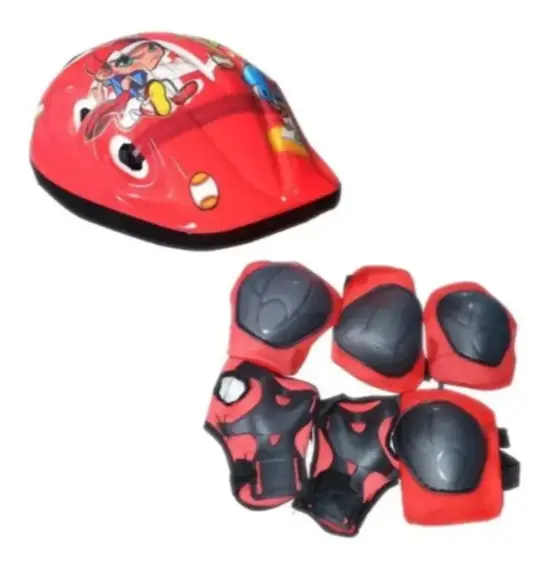 Set Protectii captusite Rosu Casca pentru role skateboard copii