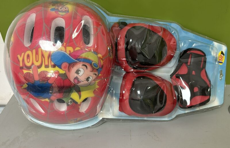 Set Protectii captusite Rosu Casca pentru role skateboard copii