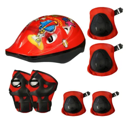 Set Protectii captusite Rosu Casca pentru role skateboard copii
