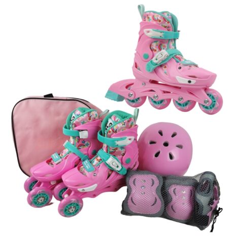 Set Role Reglabile Roz Panda protectii Pozitionarea rotilor 2in1