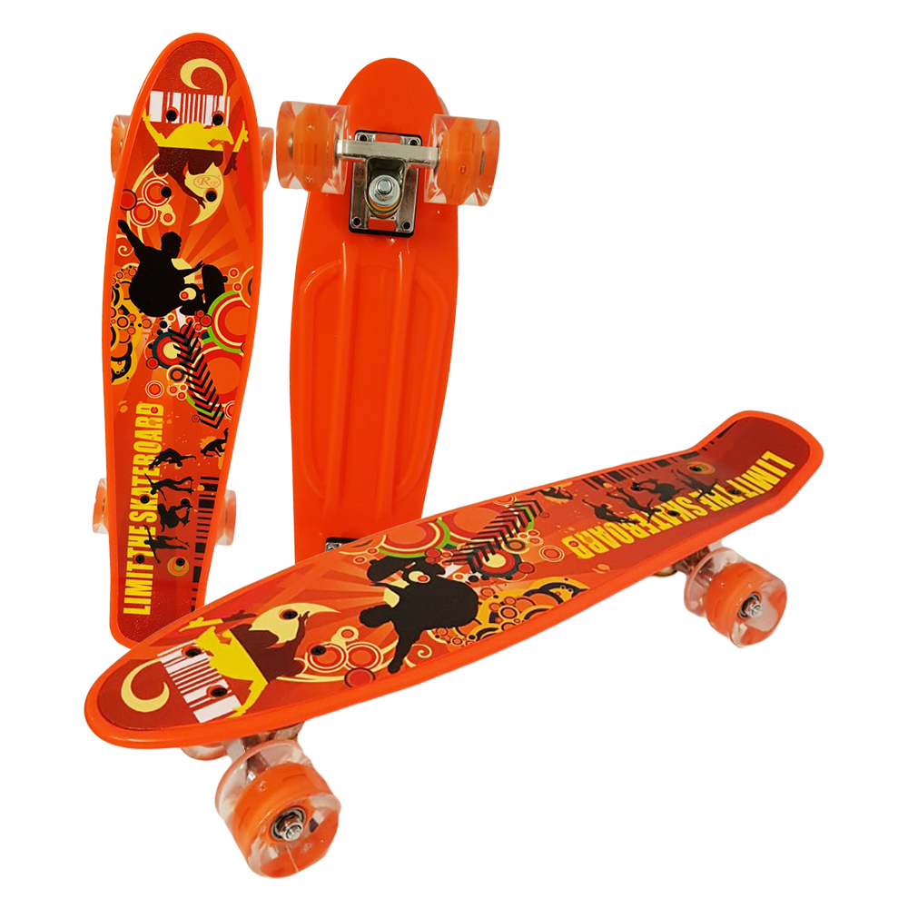 Skateboard Portocaliu Roti din silicon Penny board cu lumini copii