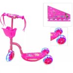 Trotineta 3 roti Roz cu Lumini si Cosulet pentru transport