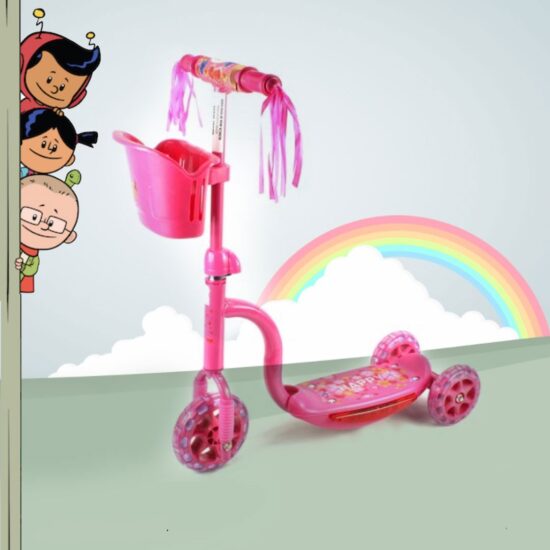 Trotineta 3 roti Roz cu Lumini si Cosulet pentru transport