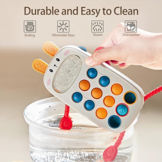 Jucarie senzoriala bebe Telefon Iepuras Pop It pentru dentitie