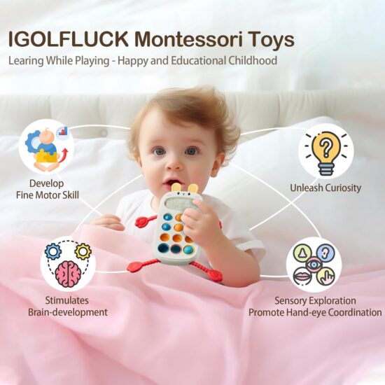 Jucarie senzoriala bebe Telefon Iepuras Pop It pentru dentitie