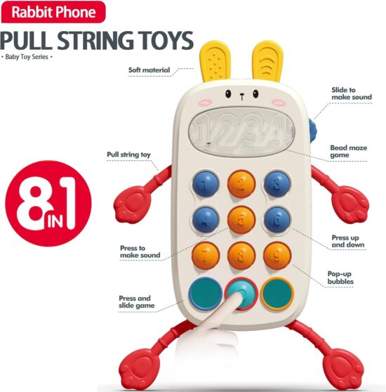 Jucarie senzoriala bebe Telefon Iepuras Pop It pentru dentitie