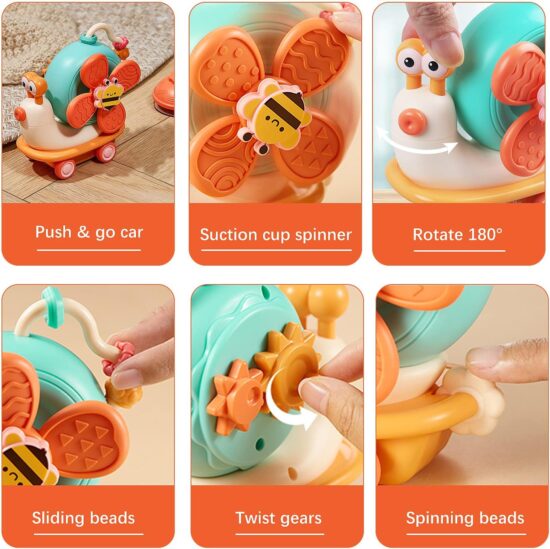 Jucarie senzoriala motrica pentru bebelusi Melc cu Ventuza Elice