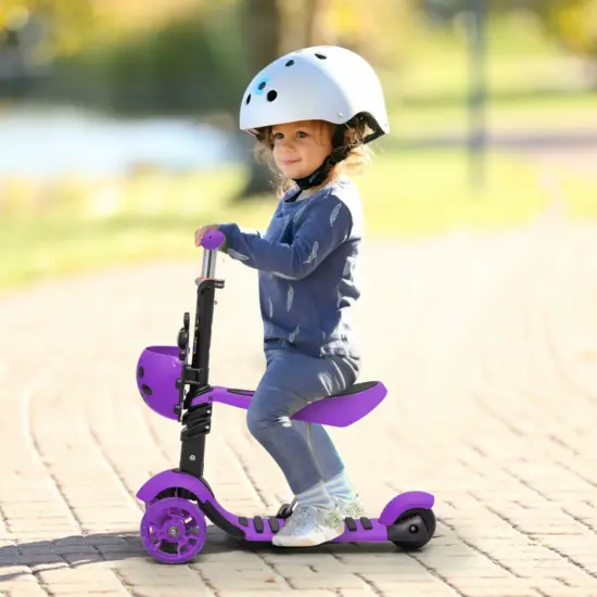 Trotineta copii Mov cu scaun Lumini Buburuza vesela 5 in 1