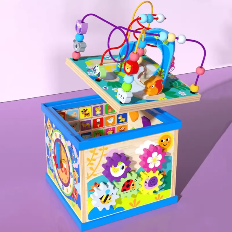 Cub Montessori 5in1 Abac Animalute Alfabet Sortator din lemn