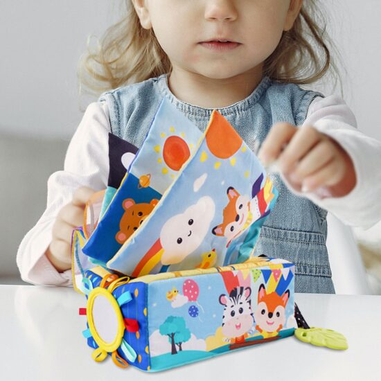 Cutiuta cu servetele moi Animalute Cub senzorial Activitati bebe