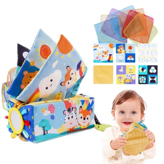 Cutiuta cu servetele moi Animalute Cub senzorial Activitati bebe Cutiuta cu servetele moi Animalute Cub senzorial Activitati bebe