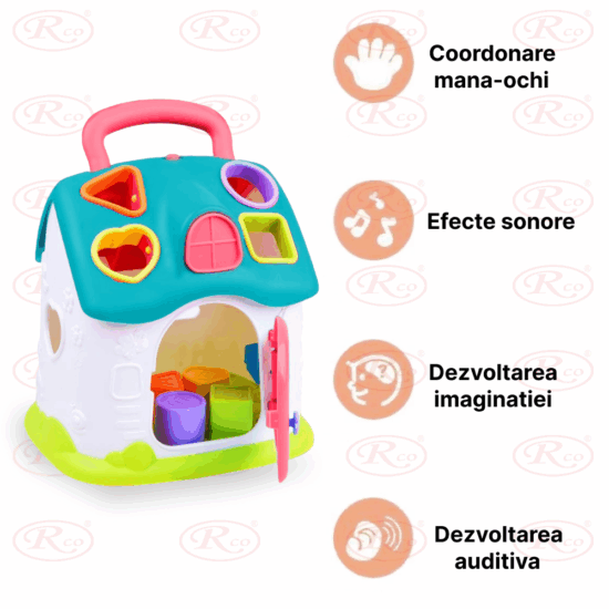 Jucarie educativa Casuta Bleu Muzicala cu forme geometrice