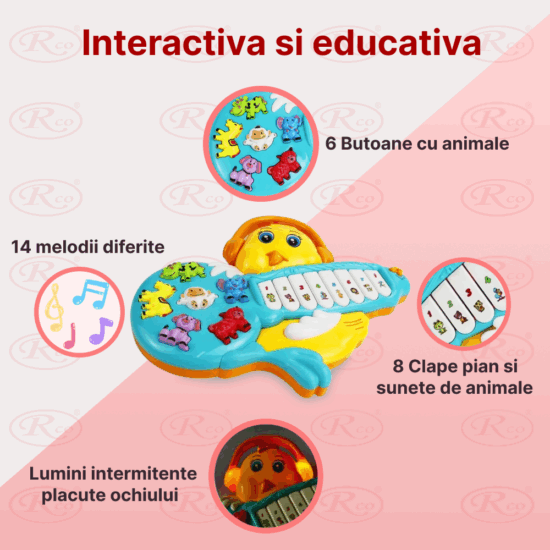 Jucarie interactiva bebe Mini Pianina Puisor cu sunete si lumini