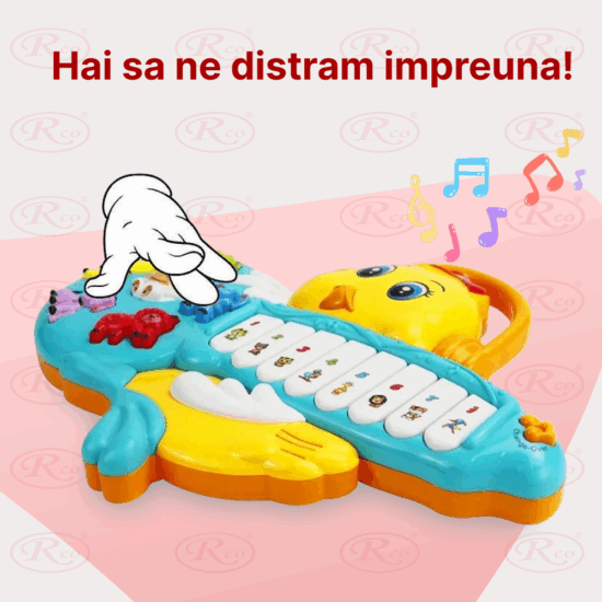 Jucarie interactiva bebe Mini Pianina Puisor cu sunete si lumini
