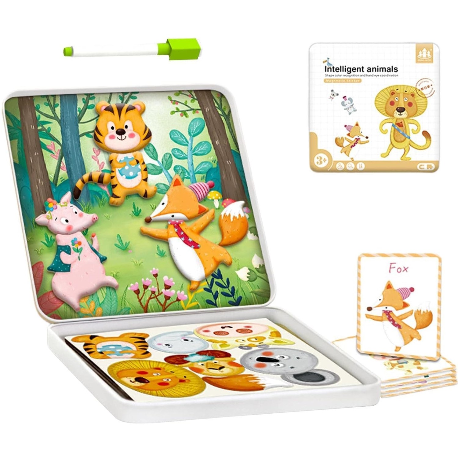 Puzzle magnetic cutie Formeaza Recunoaste Animalele Deseneaza