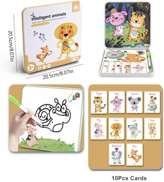 Puzzle magnetic cutie Formeaza Recunoaste Animalele Deseneaza