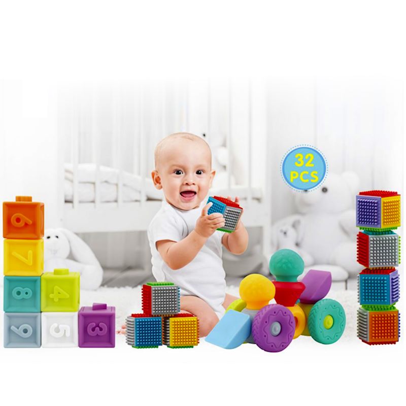 Set Jucarii bebe senzoriale Cuburi Forme cu cifre din silicon